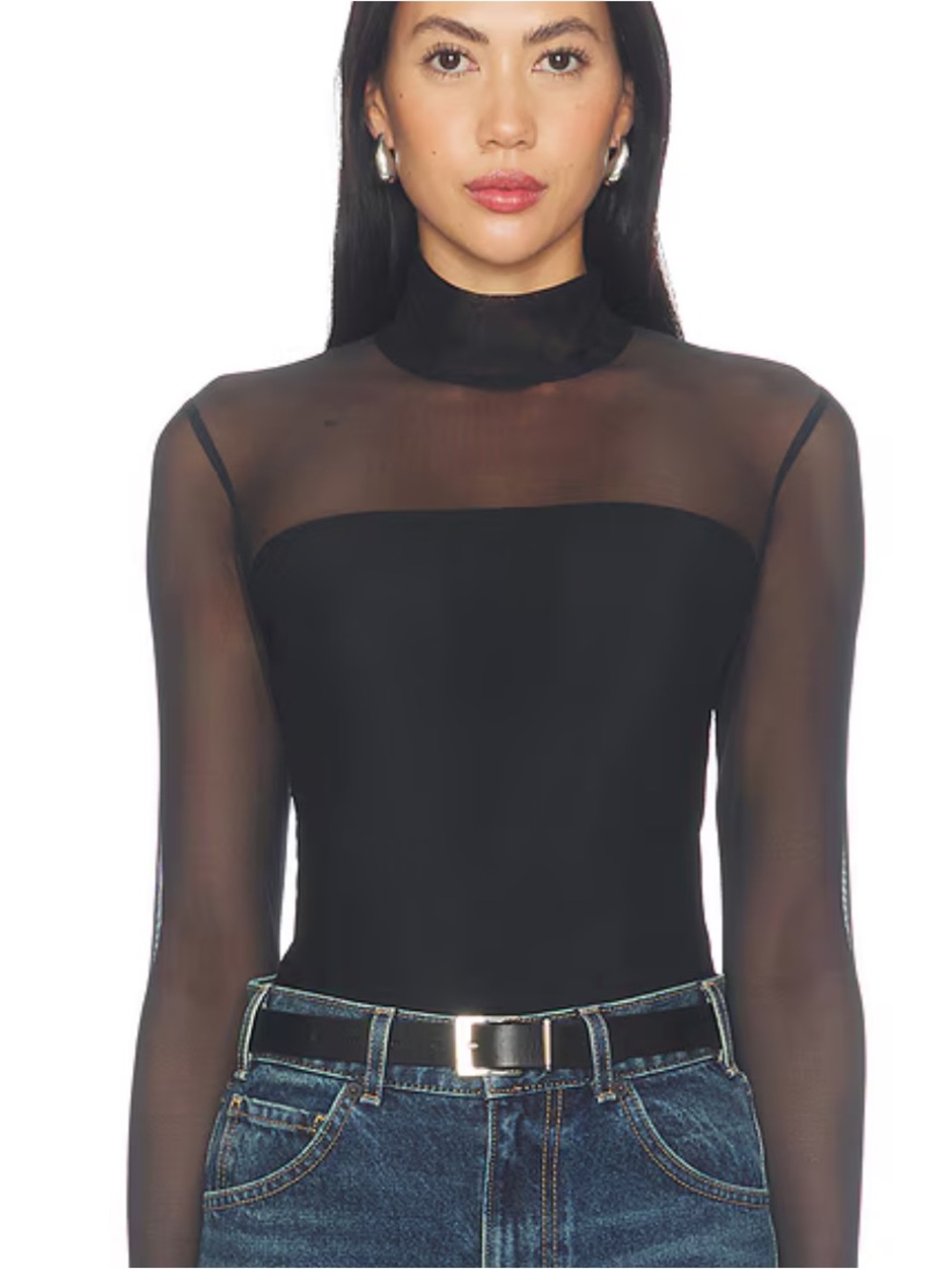 Anatomie Black Sheer Mock-Neck Long-Sleeve small